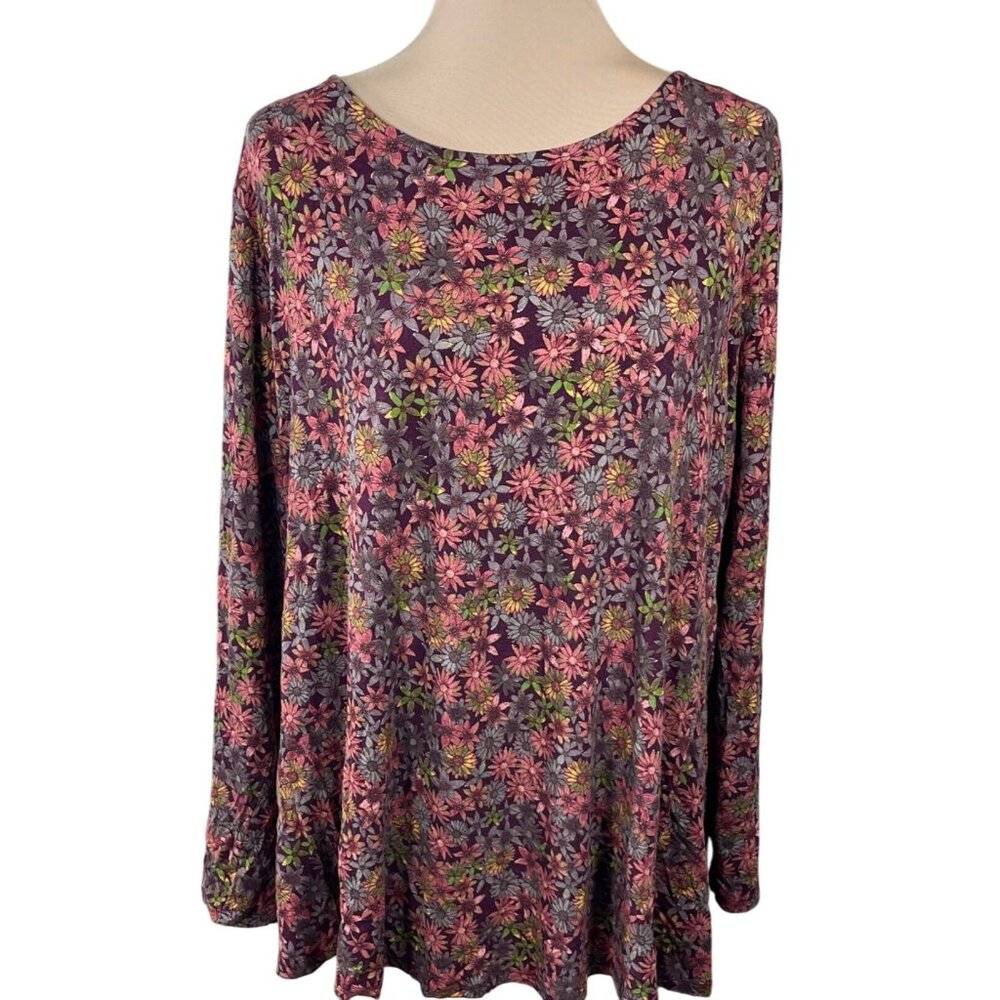 Est. 1946 Tunic Top Knit Fall Colors Floral Size 18/20 Long Sleeve Rust Pink